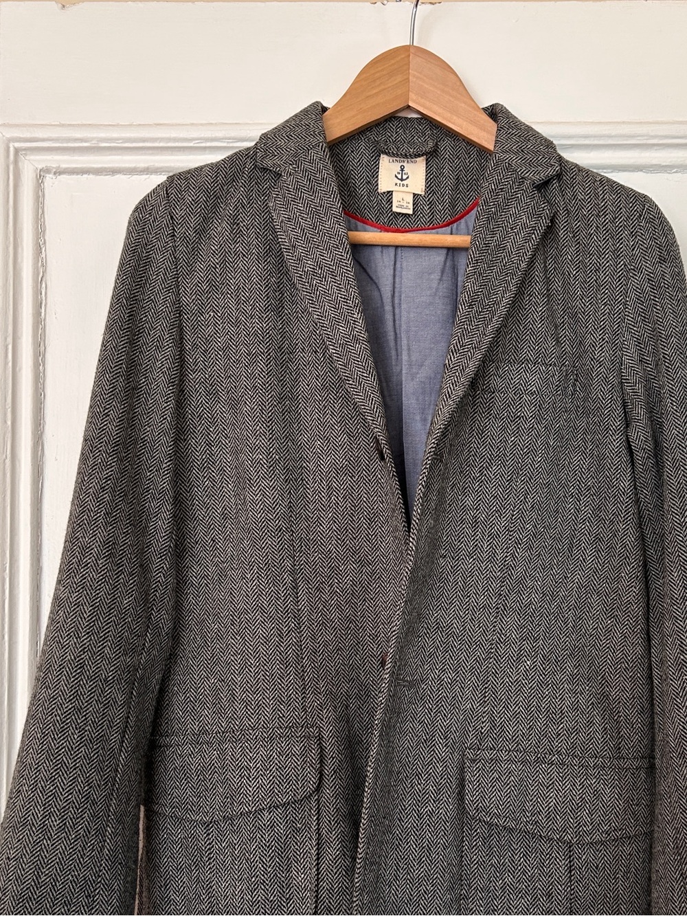 Lands End Boys 14-16 Grey Herringbone Blazer
